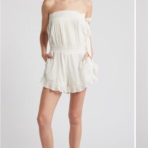 Free People Strapless Cream Ruffled Romper